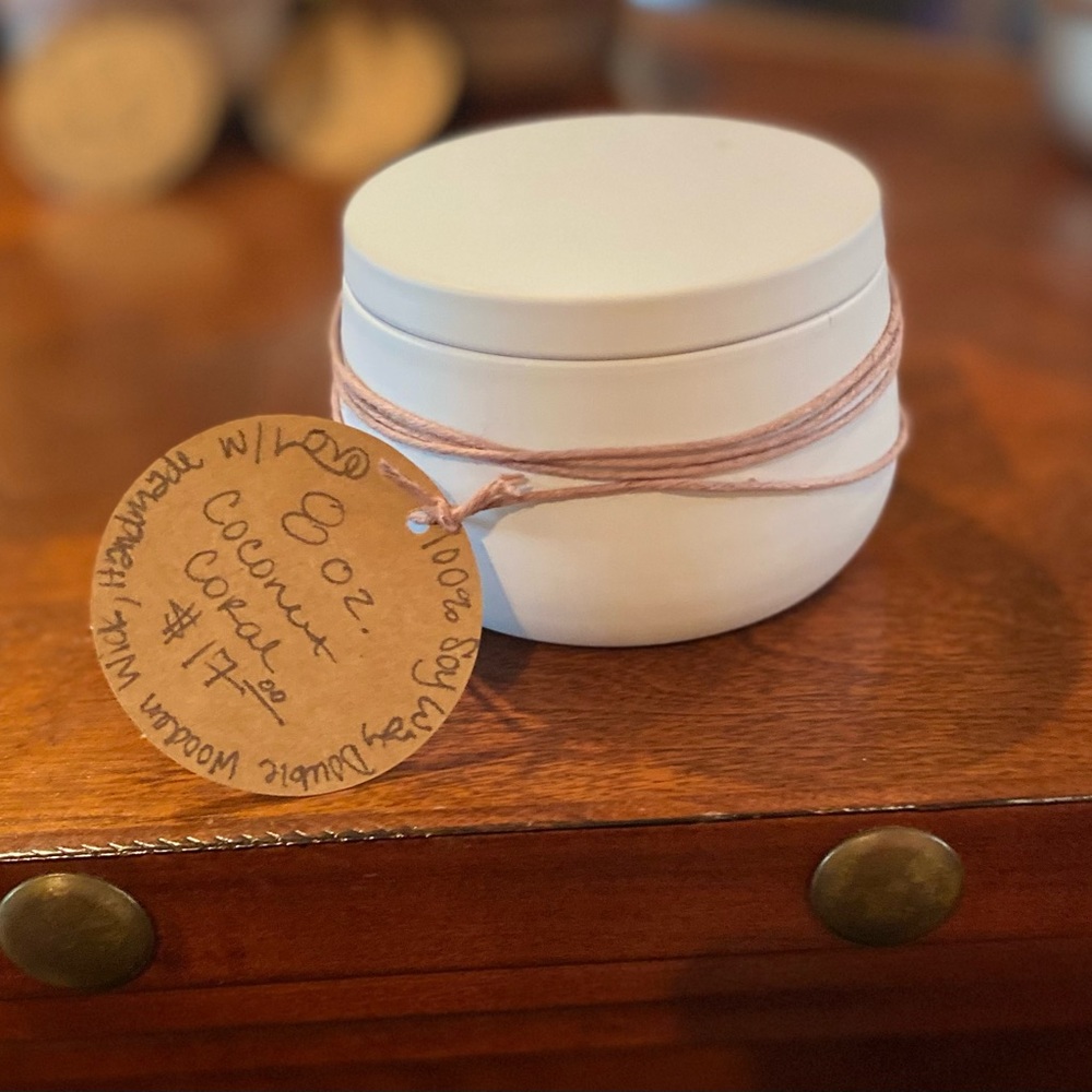 Coconut Coral Scented Candle, Handmade, Double Wood Wick, 100% Soy Wax Blend